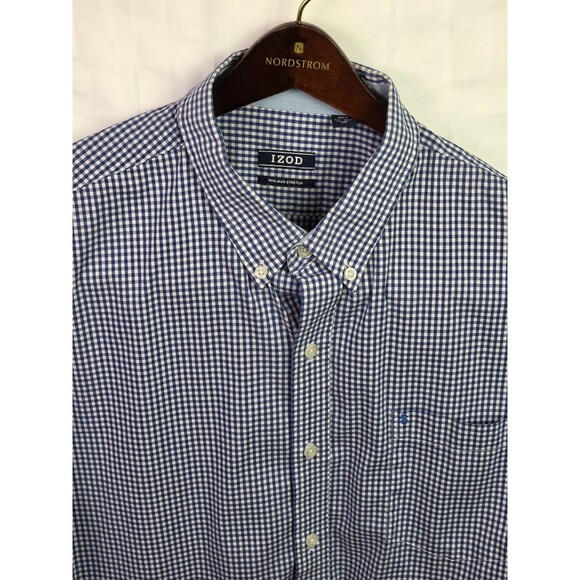 IZOD Men's XL Blue/White Gingham Regular Fit Long Sleeve Button Up Shirt - Picture 1 of 9